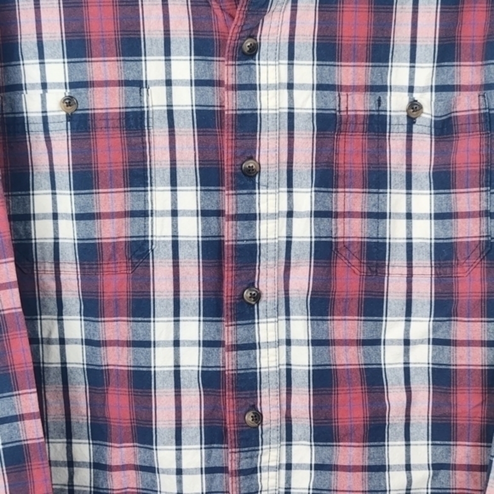 CE Schmidt Workwear Large Long Sleeve Button‎ Down Plaid Red White Blue Colorway - Picture 2 of 7